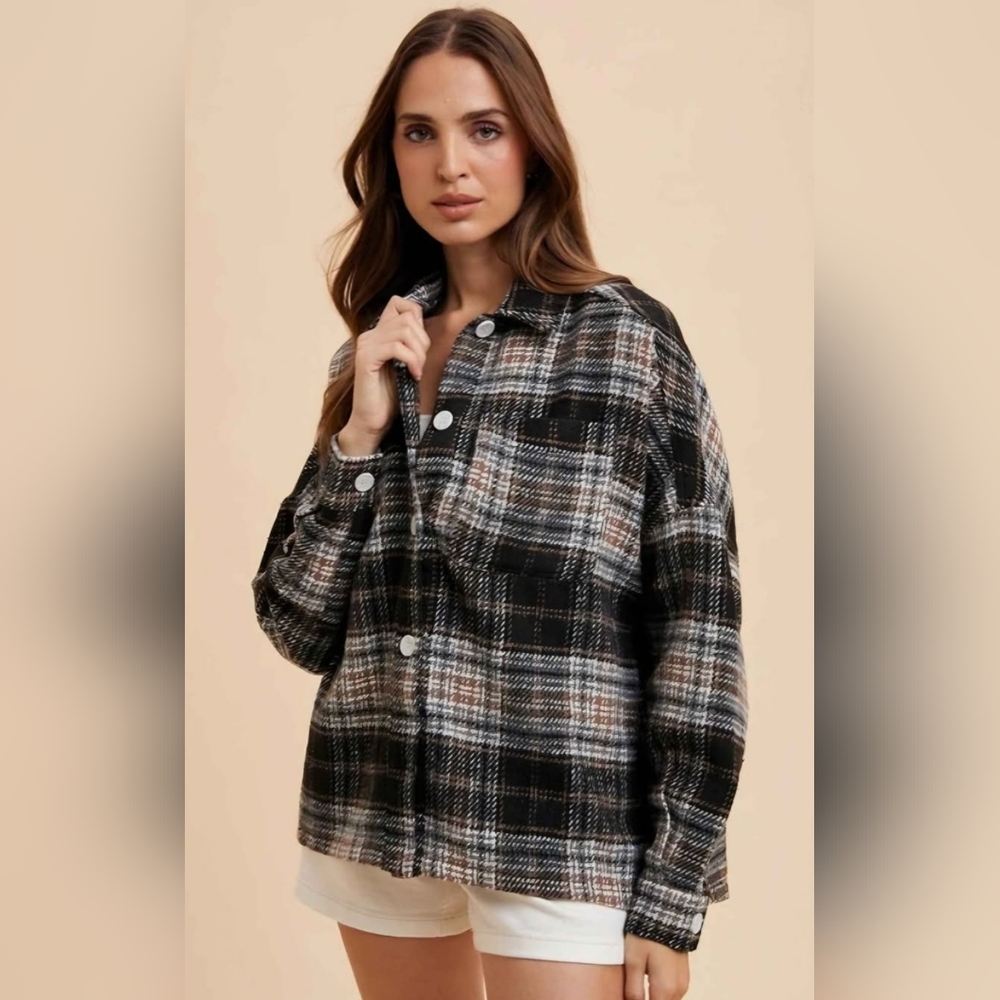 In Bloom Black and Brown Plaid Shirt